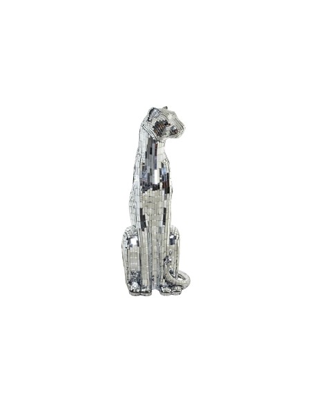 FIGURA RESINA 30X26X64,5 LEOPARDO CROMADO PLATEADO