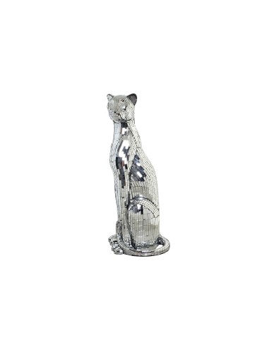 FIGURA RESINA 30X26X64,5 LEOPARDO CROMADO PLATEADO