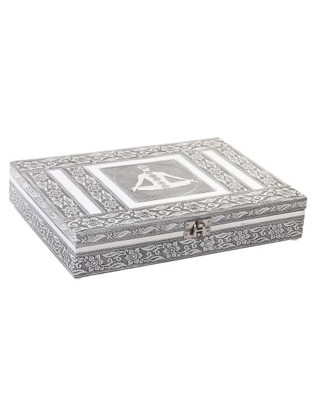 JOYERO MADERA ALUMINIO 28X20X5 CHAKRAS PLATEADO