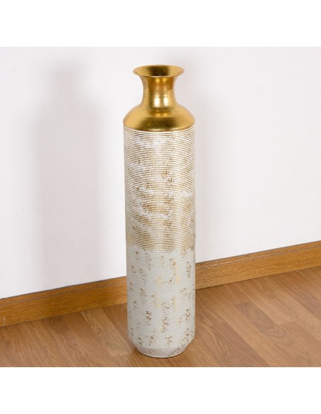 JARRON METALICO BLANCO/ORO 19*80CM