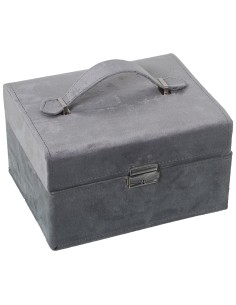 CAJA JOYERO TERCIOPELO GRIS C/ESPEJO 21x17x13CM