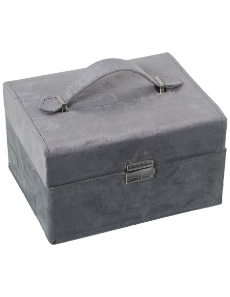 CAJA JOYERO TERCIOPELO GRIS C/ESPEJO 21x17x13CM