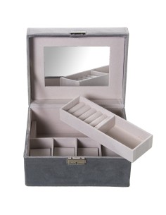 CAJA JOYERO TERCIOPELO GRIS C/ESPEJO 21x17x13CM 2