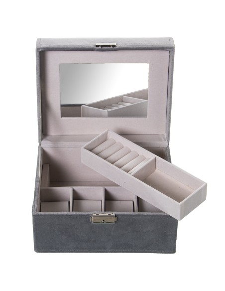 CAJA JOYERO TERCIOPELO GRIS C/ESPEJO 21x17x13CM