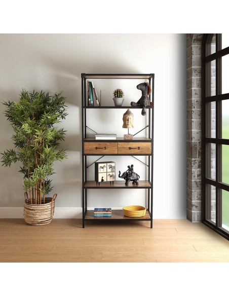 Estantería madera y metal con cajones
