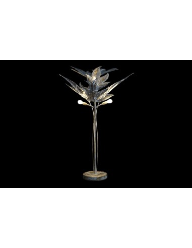 LAMPARA PIE METAL 51X51X87 HOJAS DECAPE GRIS
