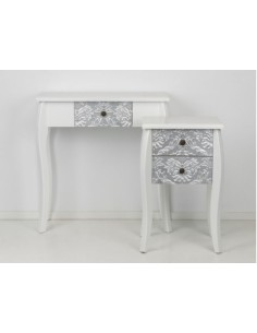 CONSOLA MADERA BLANCA-PLATA TALLADA 80X30X80 CM 2