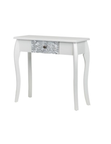 CONSOLA MADERA BLANCA-PLATA TALLADA 80X30X80 CM