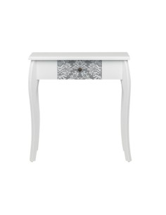 CONSOLA MADERA BLANCA-PLATA TALLADA 80X30X80 CM