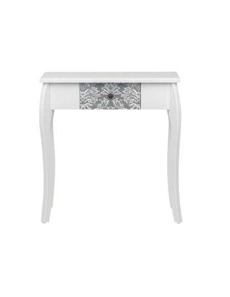 CONSOLA MADERA BLANCA-PLATA TALLADA 80X30X80 CM