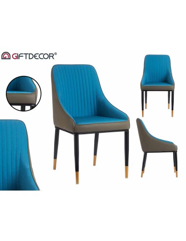 Sillon azul respaldo a rayas con borde gris