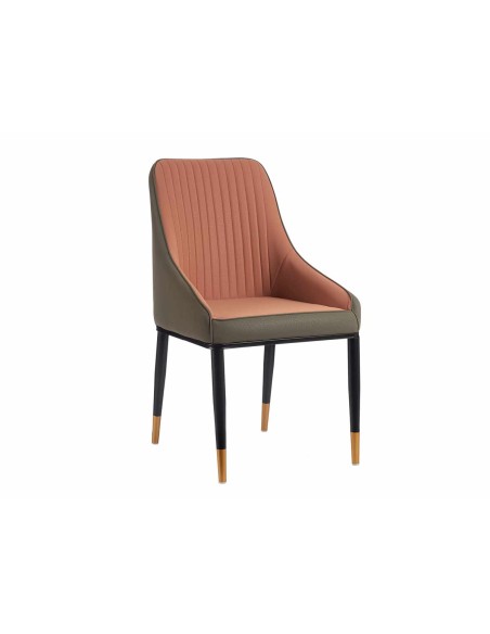 Sillon rosa respaldo a rayas con borde gris