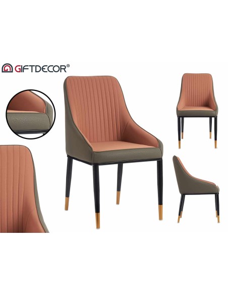 Sillon rosa respaldo a rayas con borde gris