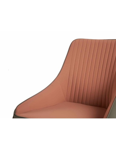 Sillon rosa respaldo a rayas con borde gris