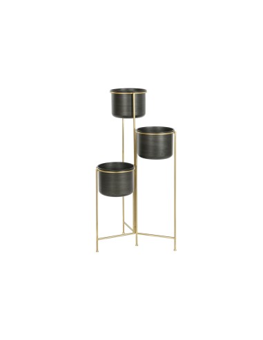 Macetero Triple metal Negro-Oro