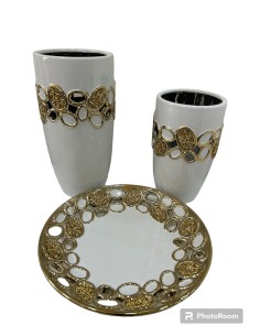 Conjunto 3 pz Blanco y Dorado