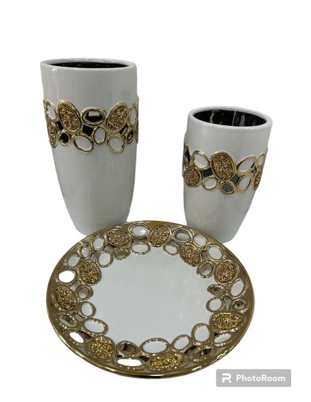 Conjunto 3 pz Blanco y Dorado