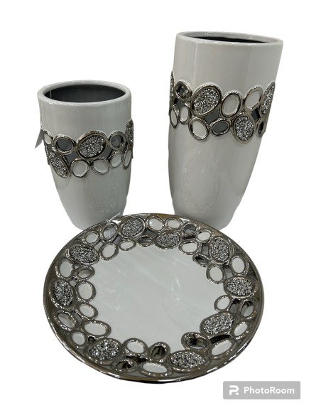 Conjunto 3 pz Blanco y Plateado