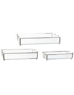 Set de 3 bandejas perfil metálico y cristal