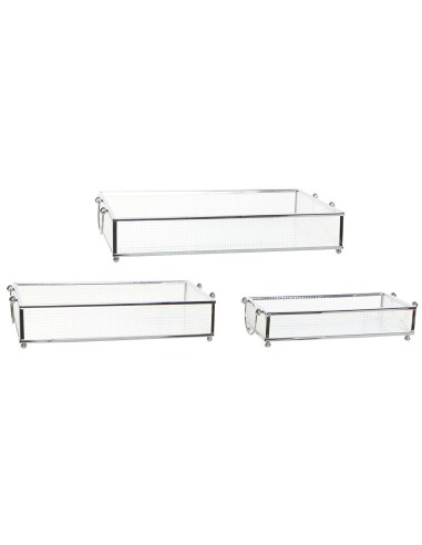 Set de 3 bandejas perfil metálico y cristal
