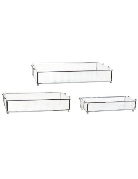 Set de 3 bandejas perfil metálico y cristal