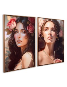 Cuadro Mujer con flores impresión lacada