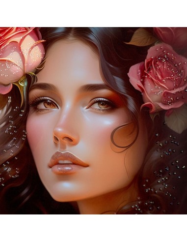 Cuadro Mujer con flores impresión lacada