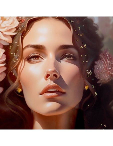 Cuadro Mujer con flores impresión lacada