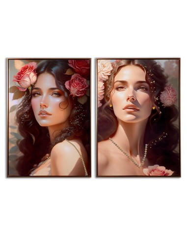 Set 2 Cuadros Mujeres con flores impresión lacada