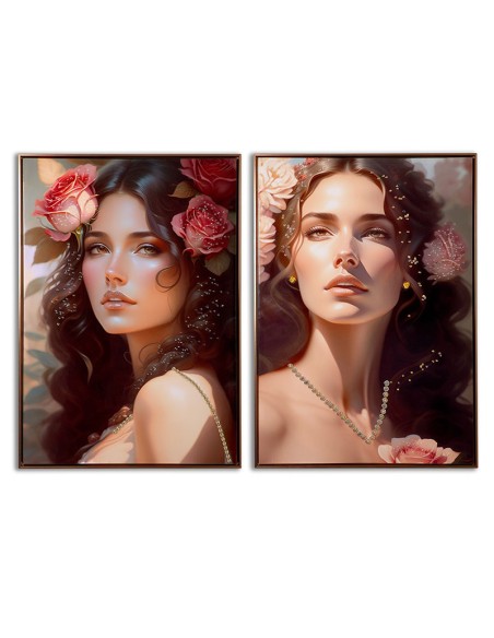 Set 2 Cuadros Mujeres con flores impresión lacada