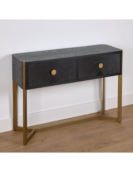 Mueble de Entrada Negro con pie Metal Oro
