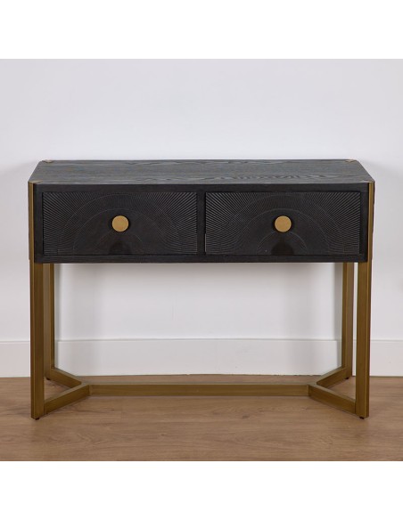 Mueble de Entrada Negro con pie Metal Oro