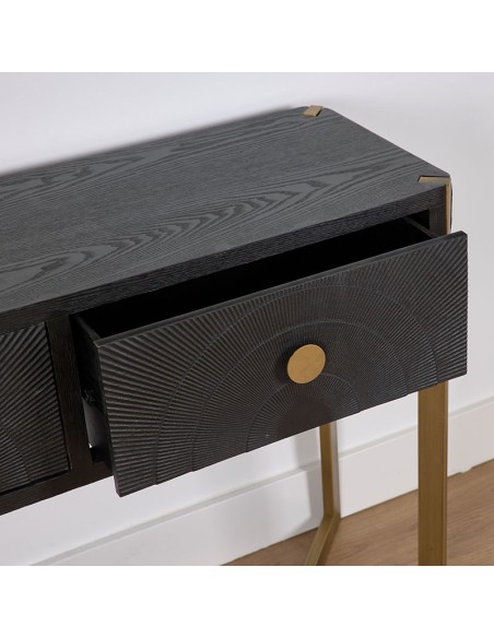 Mueble de Entrada Negro con pie Metal Oro