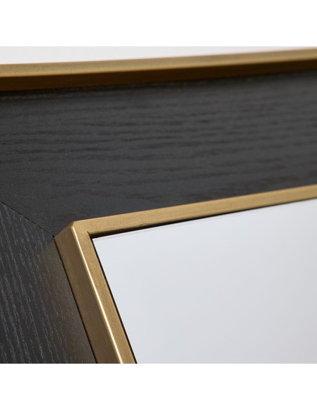 Espejo Madera en Negro y Metal Dorado