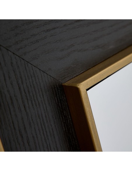 Espejo Madera en Negro y Metal Dorado