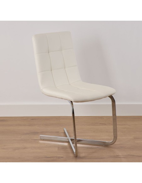 Silla Blanca Pu con pie Metal cromado