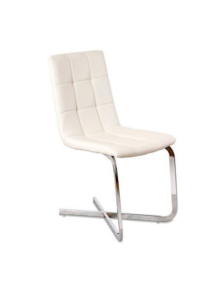 Silla Blanca Pu con pie Metal cromado