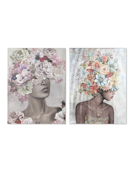 Cuadro Mujer Flores Pintado en Lienzo