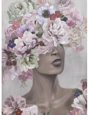Cuadro Mujer Flores Pintado en Lienzo