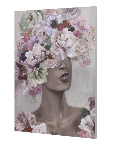 Cuadro Mujer Flores Pintado en Lienzo