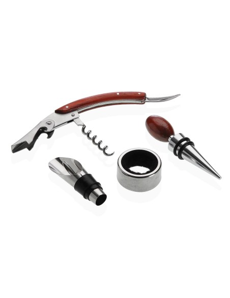 Caja de madera para botella con 4 accesorios de vino