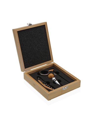 Caja de madera con 4 accesorios de vino