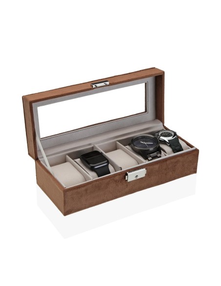 Caja terciopelo marrón para 5 relojes