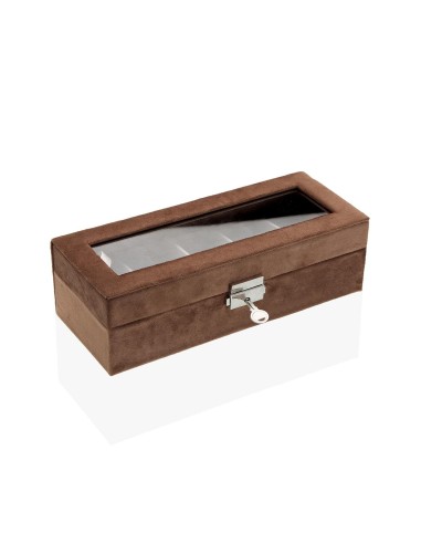 Caja terciopelo marrón para 5 relojes
