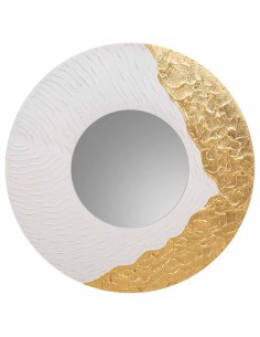 Espejo madera redondo con relieve 80cm