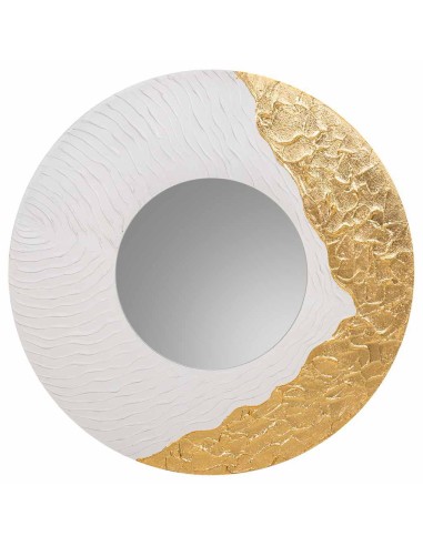 Espejo madera redondo con relieve 80cm