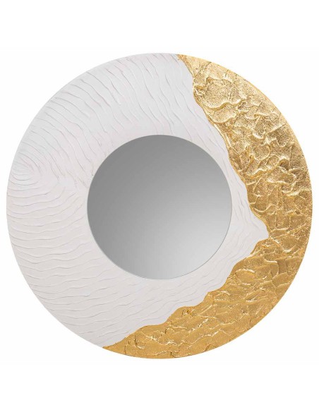 Espejo madera redondo con relieve 80cm