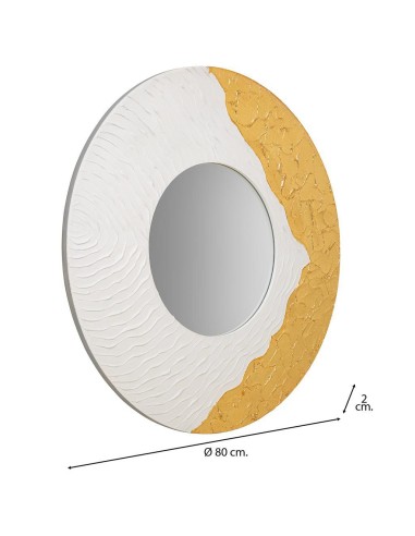 Espejo madera redondo con relieve 80cm