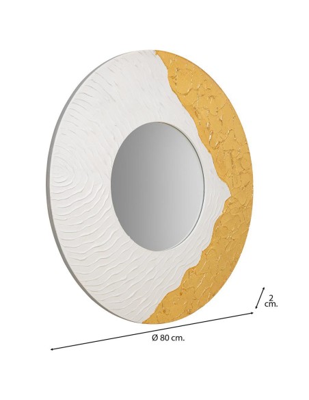 Espejo madera redondo con relieve 80cm