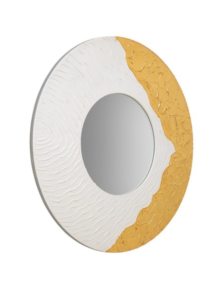 Espejo madera redondo con relieve 80cm